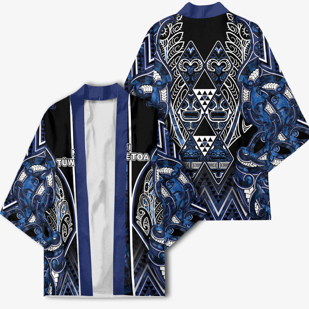 Aotearoa Tuwharetoa Kimono Maori Tribal Navy Paua Shell Pattern DT05 - Polynesian Pride