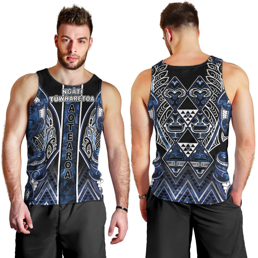 Aotearoa Tuwharetoa Men Tank Top Maori Tribal Navy Paua Shell Pattern DT05 - Polynesian Pride