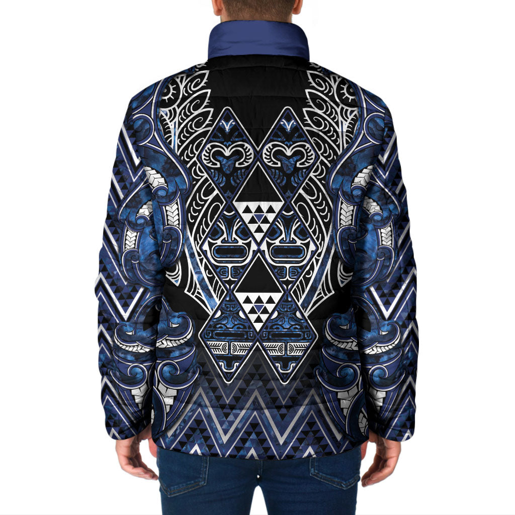 Aotearoa Tuwharetoa Padded Jacket Maori Tribal Navy Paua Shell Pattern DT05 - Polynesian Pride