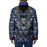 Aotearoa Tuwharetoa Padded Jacket Maori Tribal Navy Paua Shell Pattern DT05 - Polynesian Pride