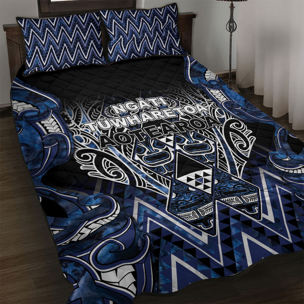 Aotearoa Tuwharetoa Quilt Bed Set Maori Tribal Navy Paua Shell Pattern DT05 Navy - Polynesian Pride