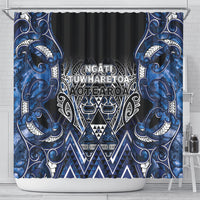 Aotearoa Tuwharetoa Shower Curtain Maori Tribal Navy Paua Shell Pattern DT05 - Polynesian Pride