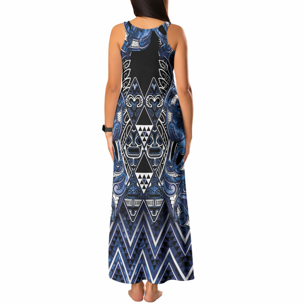 Aotearoa Tuwharetoa Tank Maxi Dress Maori Tribal Navy Paua Shell Pattern DT05 - Polynesian Pride