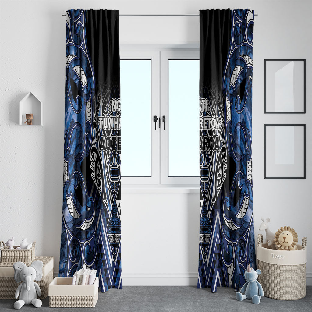Aotearoa Tuwharetoa Window Curtain Maori Tribal Navy Paua Shell Pattern DT05 - Polynesian Pride