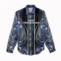 Aotearoa Tuwharetoa Women Casual Shirt Maori Tribal Navy Paua Shell Pattern DT05 - Polynesian Pride