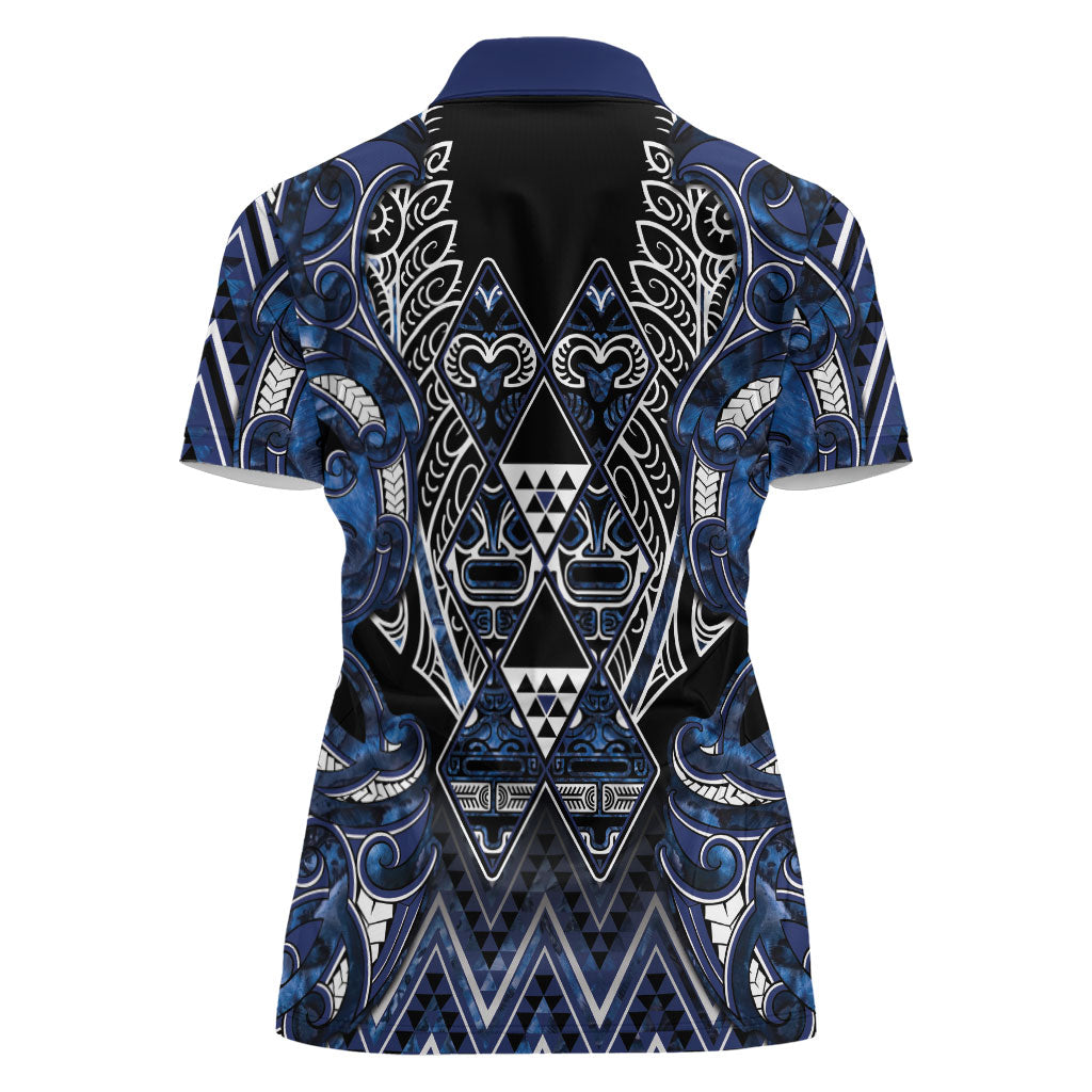 Aotearoa Tuwharetoa Women Polo Shirt Maori Tribal Navy Paua Shell Pattern DT05 - Polynesian Pride