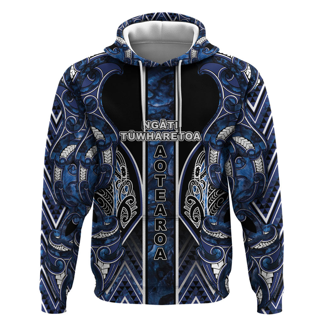 Aotearoa Tuwharetoa Zip Hoodie Maori Tribal Navy Paua Shell Pattern DT05 Pullover Hoodie Navy - Polynesian Pride