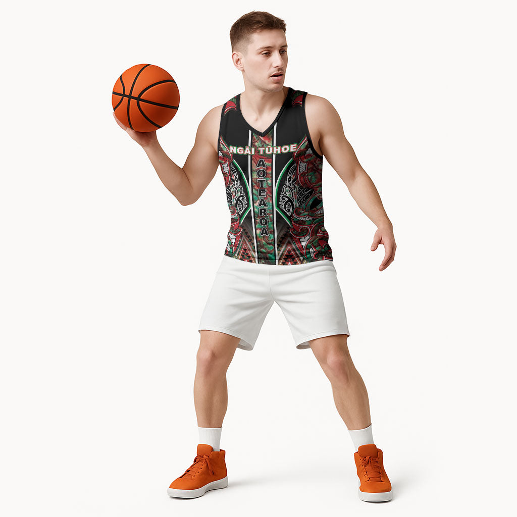 Aotearoa Ngai Tuhoe Basketball Jersey Maori Tribal Red And Green Paua Shell Pattern DT05 - Polynesian Pride