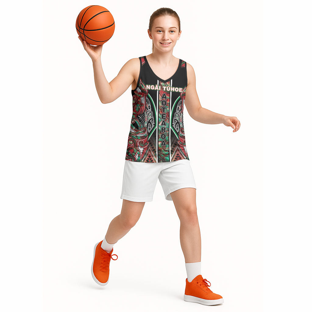 Aotearoa Ngai Tuhoe Basketball Jersey Maori Tribal Red And Green Paua Shell Pattern DT05 - Polynesian Pride