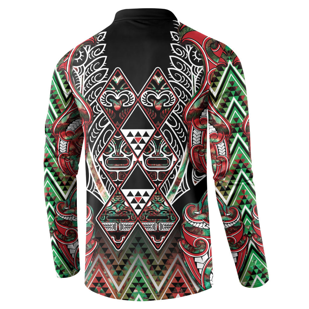 Aotearoa Ngai Tuhoe Button Sweatshirt Maori Tribal Red And Green Paua Shell Pattern DT05 - Polynesian Pride