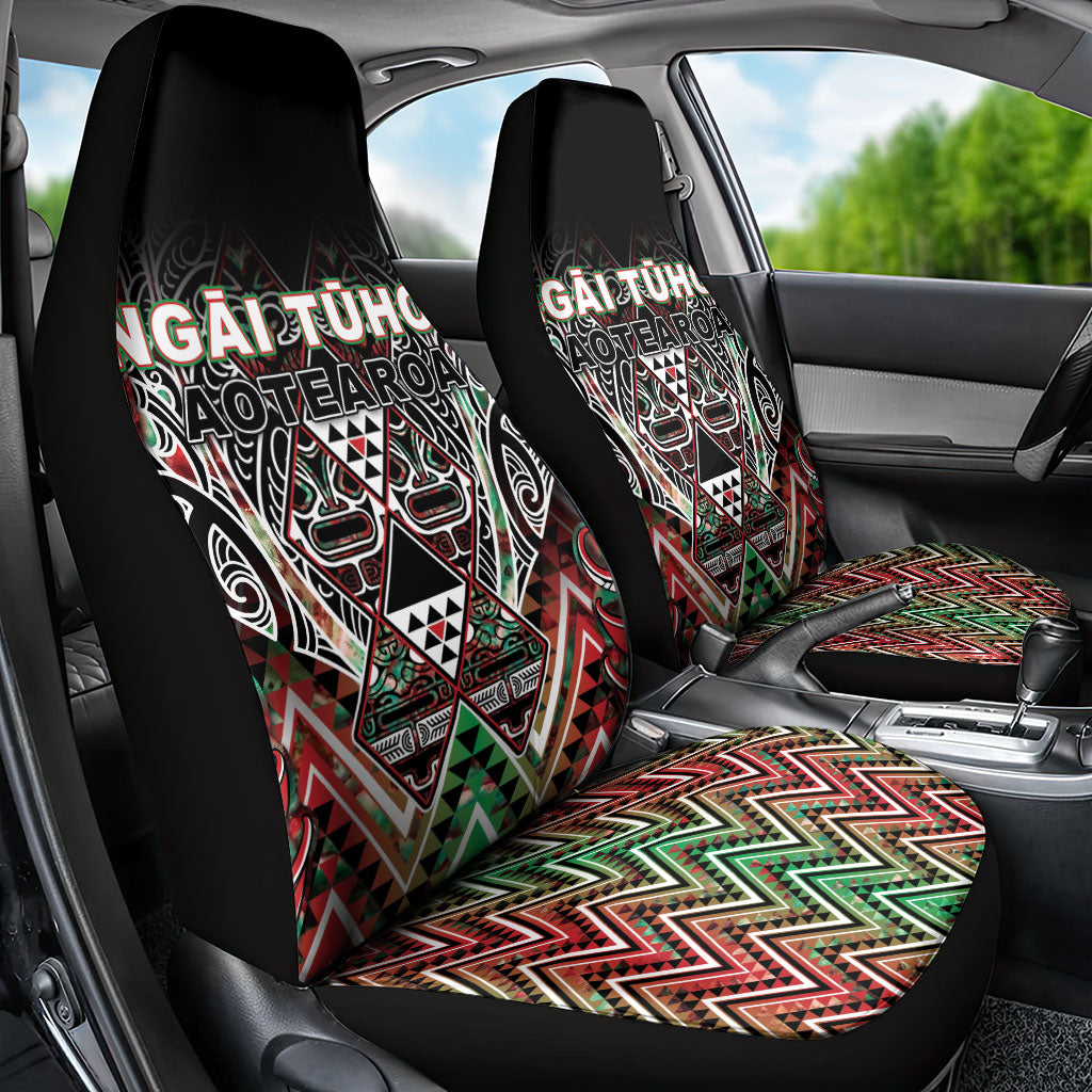Aotearoa Ngai Tuhoe Car Seat Cover Maori Tribal Red And Green Paua Shell Pattern DT05 - Polynesian Pride