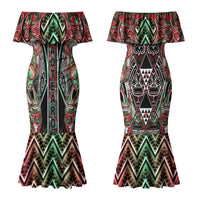 Aotearoa Ngai Tuhoe Couples Matching Mermaid Dress and Hawaiian Shirt Maori Tribal Red And Green Paua Shell Pattern DT05 - Polynesian Pride