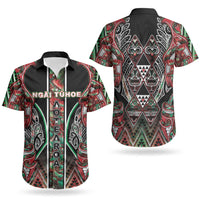 Aotearoa Ngai Tuhoe Couples Matching Off Shoulder Short Dress and Hawaiian Shirt Maori Tribal Red And Green Paua Shell Pattern DT05 - Polynesian Pride