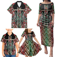 Aotearoa Ngai Tuhoe Family Matching Puletasi and Hawaiian Shirt Maori Tribal Red And Green Paua Shell Pattern DT05 - Polynesian Pride