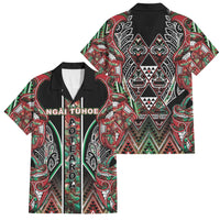 Aotearoa Ngai Tuhoe Family Matching Puletasi and Hawaiian Shirt Maori Tribal Red And Green Paua Shell Pattern DT05 Dad's Shirt - Short Sleeve Red - Polynesian Pride