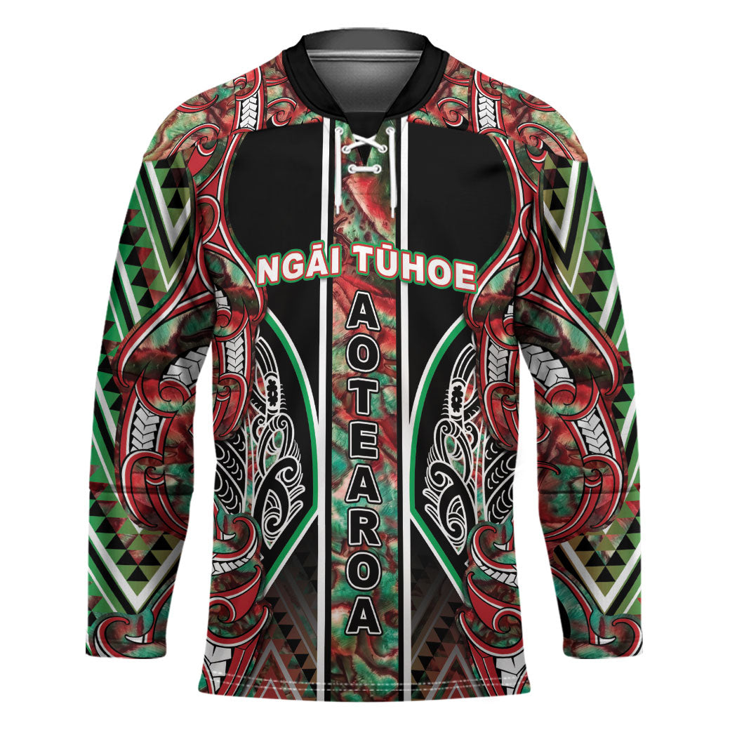 Aotearoa Ngai Tuhoe Hockey Jersey Maori Tribal Red And Green Paua Shell Pattern DT05 Unisex Red - Polynesian Pride