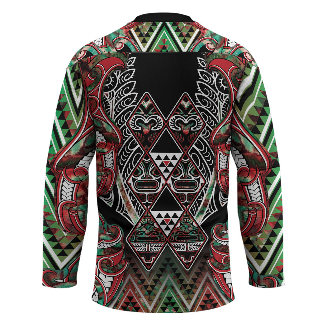 Aotearoa Ngai Tuhoe Hockey Jersey Maori Tribal Red And Green Paua Shell Pattern DT05 - Polynesian Pride