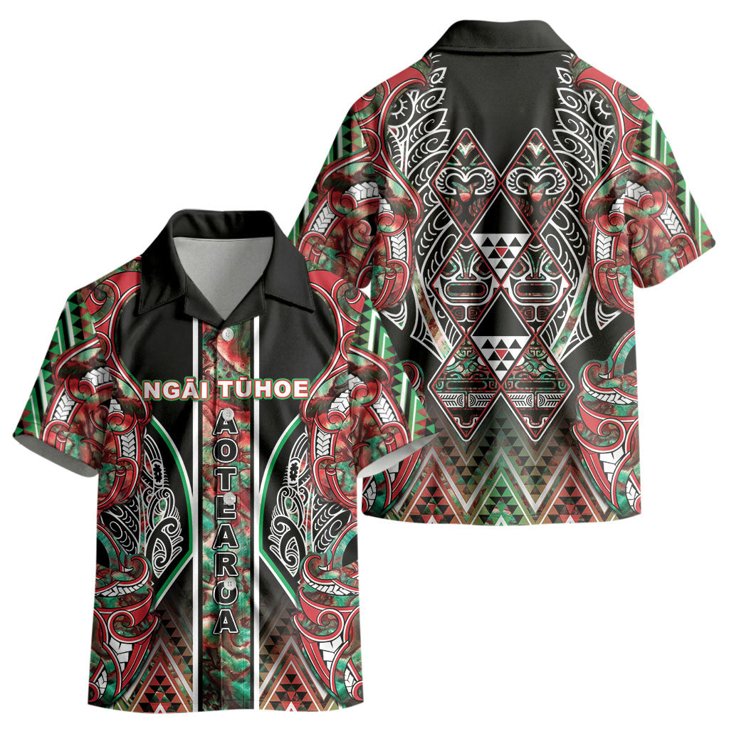 Aotearoa Ngai Tuhoe Kid Hawaiian Shirt Maori Tribal Red And Green Paua Shell Pattern DT05 - Polynesian Pride