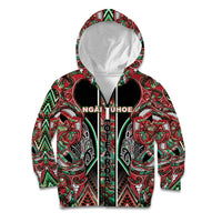 Aotearoa Ngai Tuhoe Kid Hoodie Maori Tribal Red And Green Paua Shell Pattern DT05 Zip Hoodie Red - Polynesian Pride