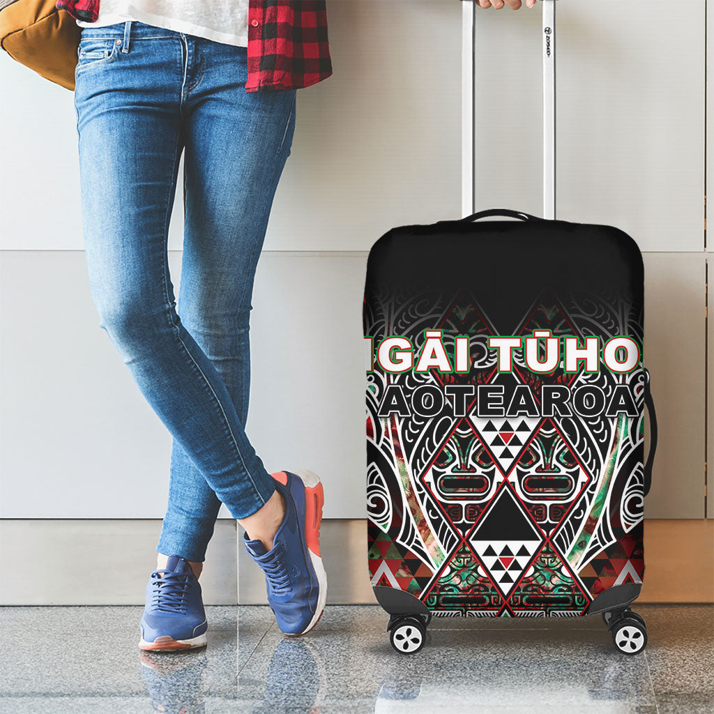 Aotearoa Ngai Tuhoe Luggage Cover Maori Tribal Red And Green Paua Shell Pattern DT05 - Polynesian Pride