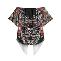Aotearoa Ngai Tuhoe Off Shoulder Wrap Waist Top Maori Tribal Red And Green Paua Shell Pattern DT05 - Polynesian Pride