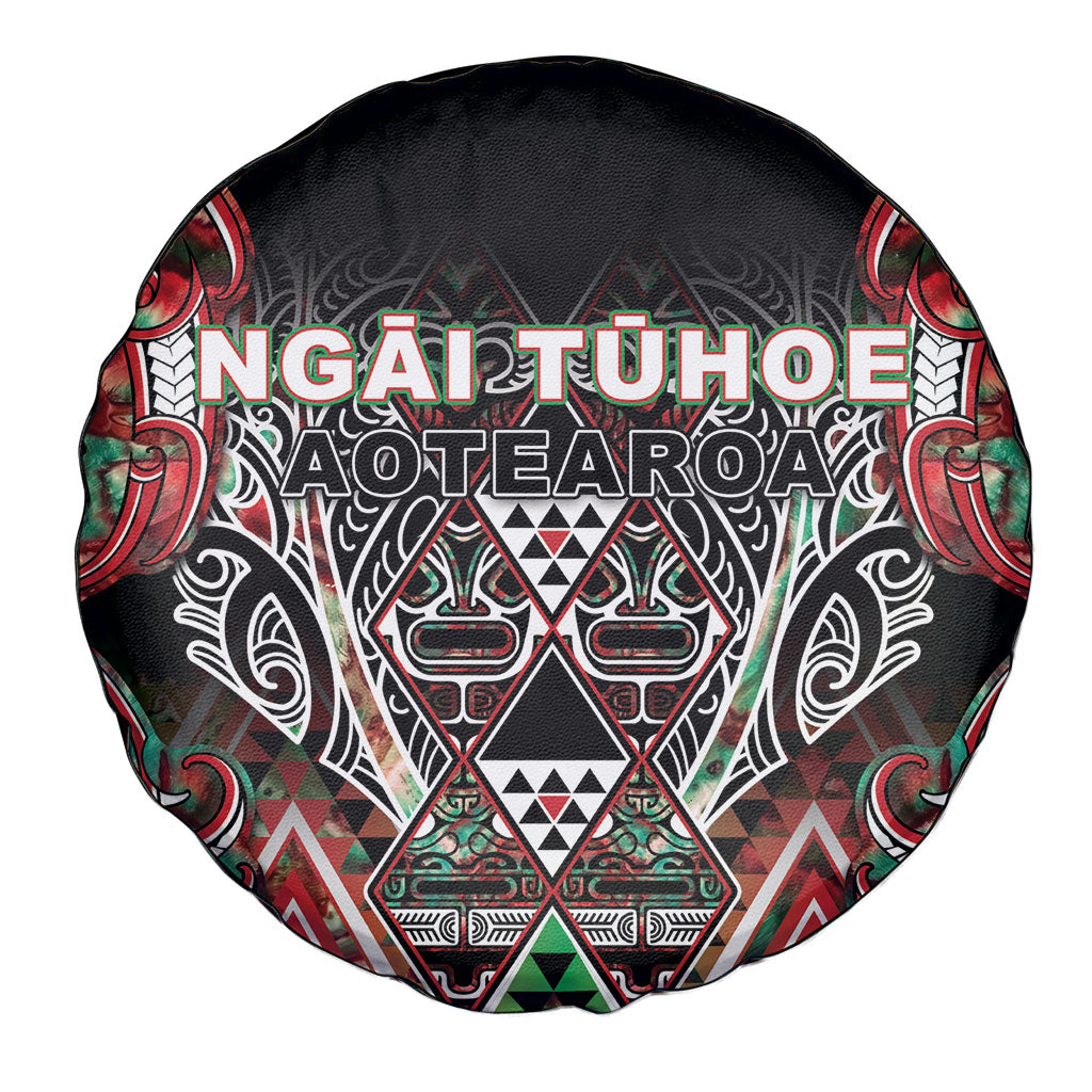 Aotearoa Ngai Tuhoe Spare Tire Cover Maori Tribal Red And Green Paua Shell Pattern DT05 - Polynesian Pride