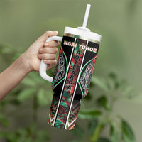 Aotearoa Ngai Tuhoe Tumbler With Handle Maori Tribal Red And Green Paua Shell Pattern DT05 - Polynesian Pride