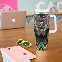 Aotearoa Ngai Tuhoe Tumbler With Handle Maori Tribal Red And Green Paua Shell Pattern DT05 - Polynesian Pride