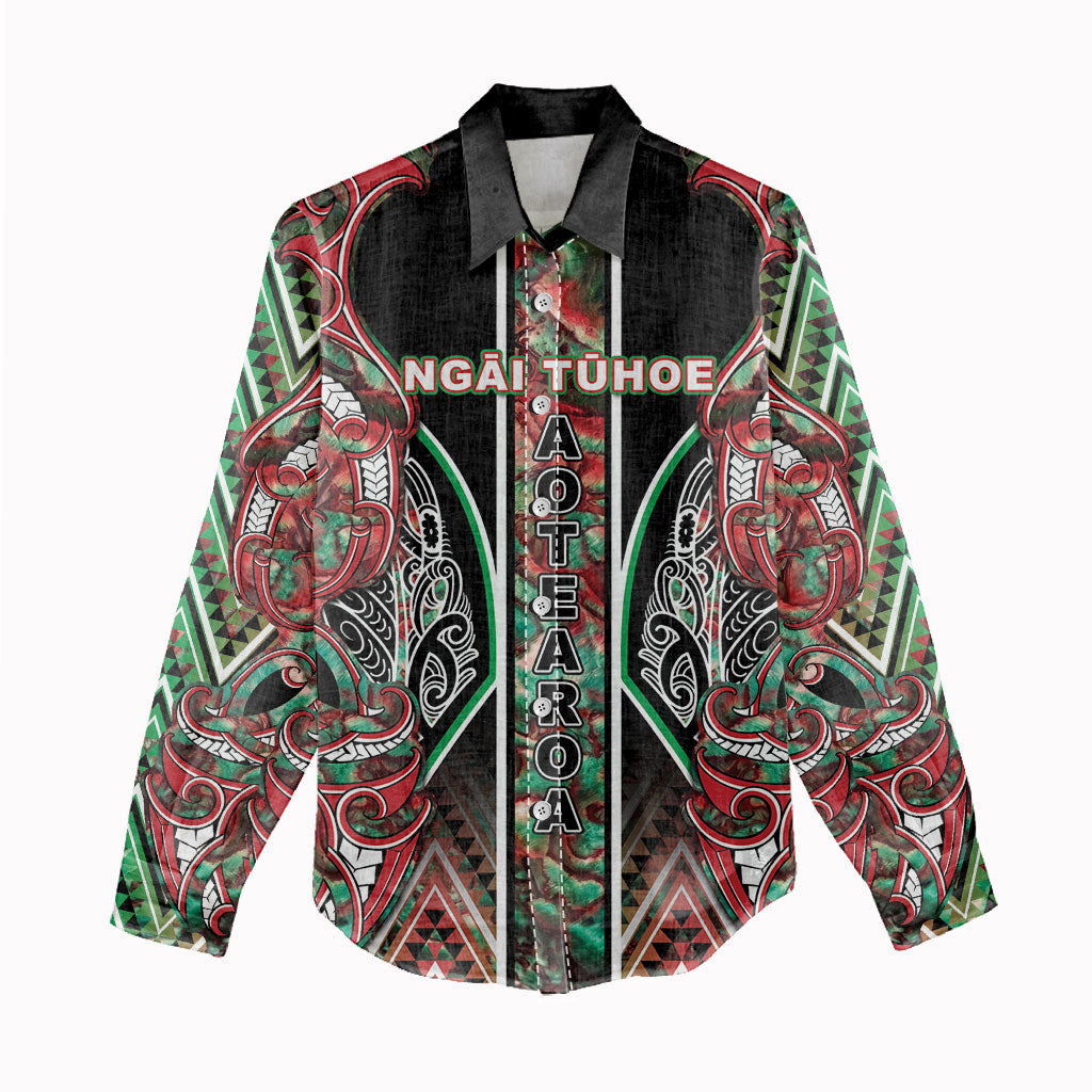 Aotearoa Ngai Tuhoe Women Casual Shirt Maori Tribal Red And Green Paua Shell Pattern DT05 - Polynesian Pride