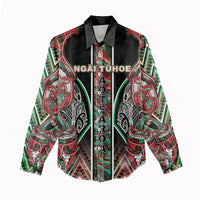 Aotearoa Ngai Tuhoe Women Casual Shirt Maori Tribal Red And Green Paua Shell Pattern DT05 - Polynesian Pride