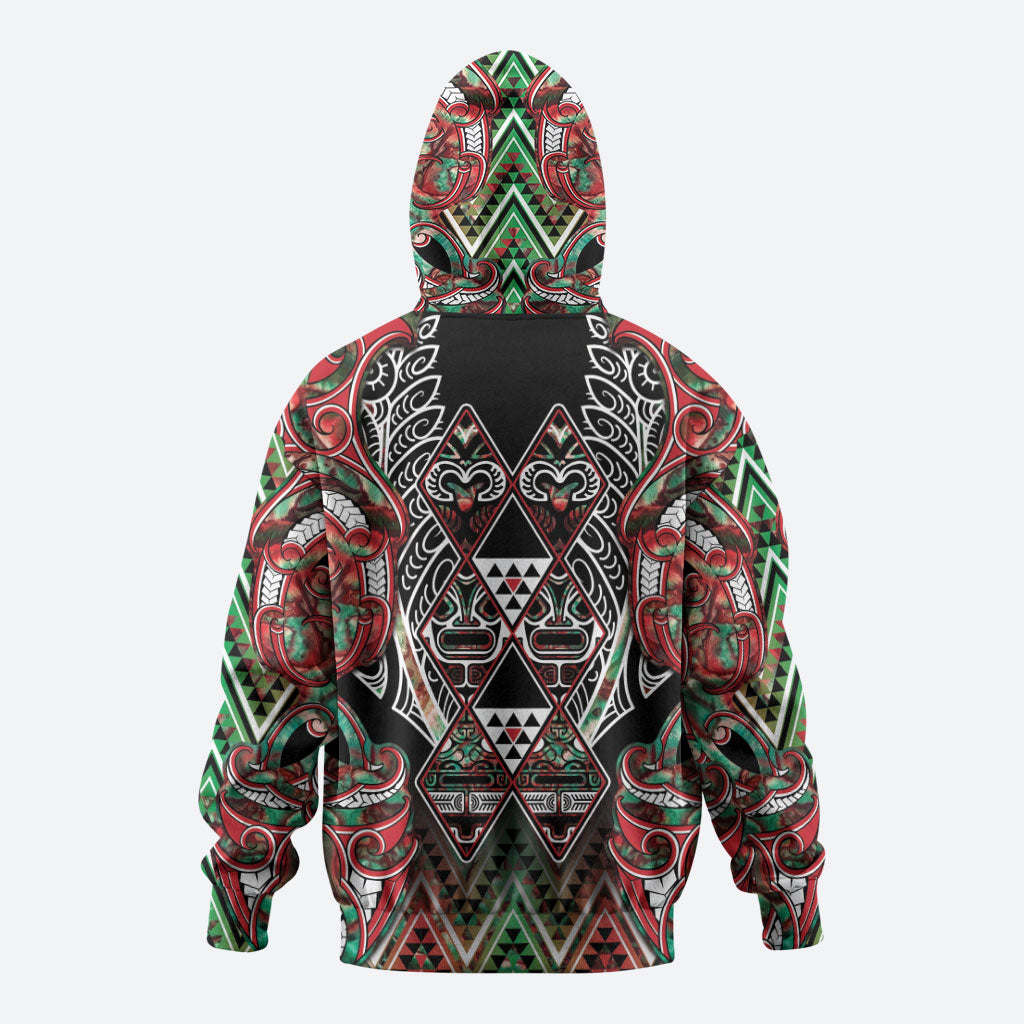 Aotearoa Ngai Tuhoe Zip Hoodie Maori Tribal Red And Green Paua Shell Pattern DT05 - Polynesian Pride