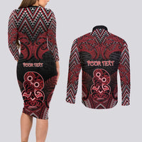 Personalised New Zealand Waitangi Day Couples Matching Long Sleeve Bodycon Dress and Long Sleeve Button Shirt Te Tiriti O Waitangi 1840 DT05 - Polynesian Pride