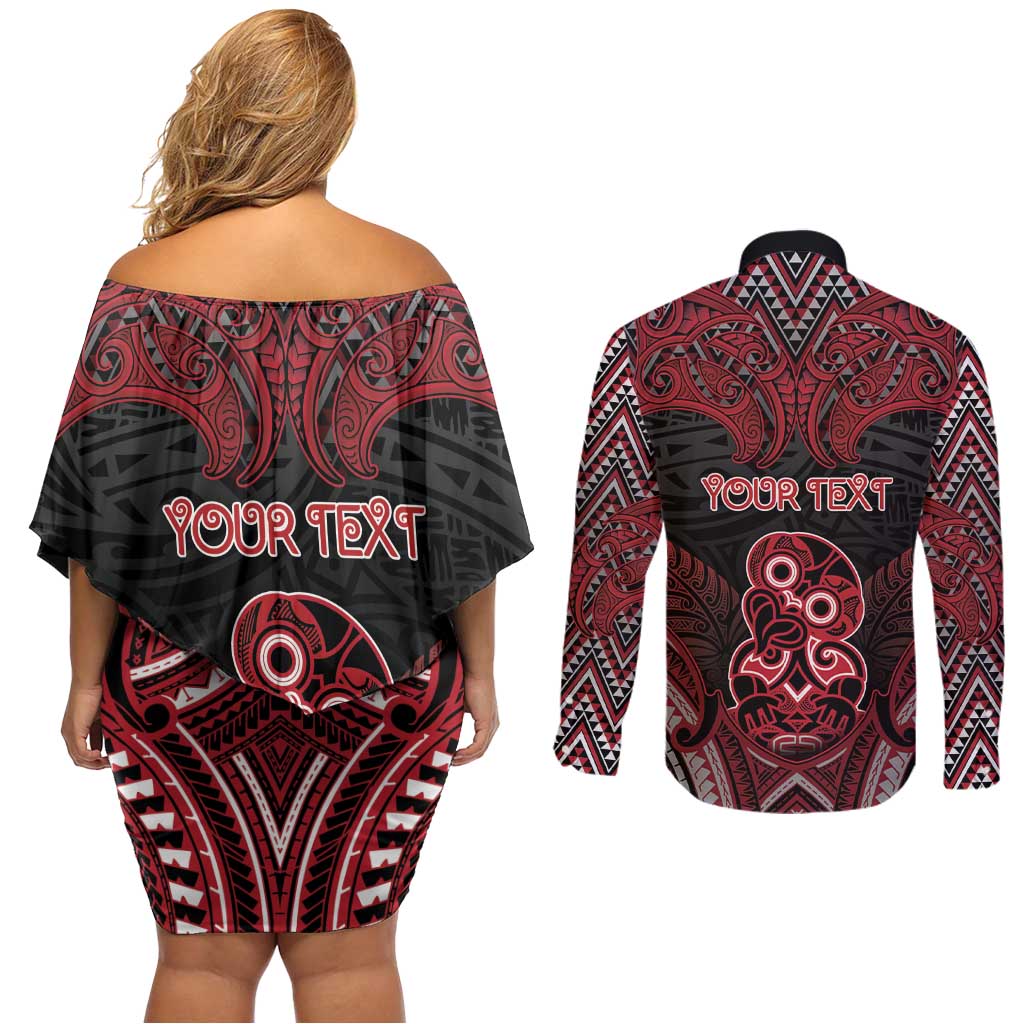 Personalised New Zealand Waitangi Day Couples Matching Off Shoulder Short Dress and Long Sleeve Button Shirt Te Tiriti O Waitangi 1840 - Polynesian Pride