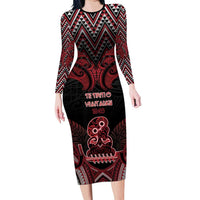 Personalised New Zealand Waitangi Day Family Matching Long Sleeve Bodycon Dress and Hawaiian Shirt Te Tiriti O Waitangi 1840 DT05 Mom's Dress Black - Polynesian Pride