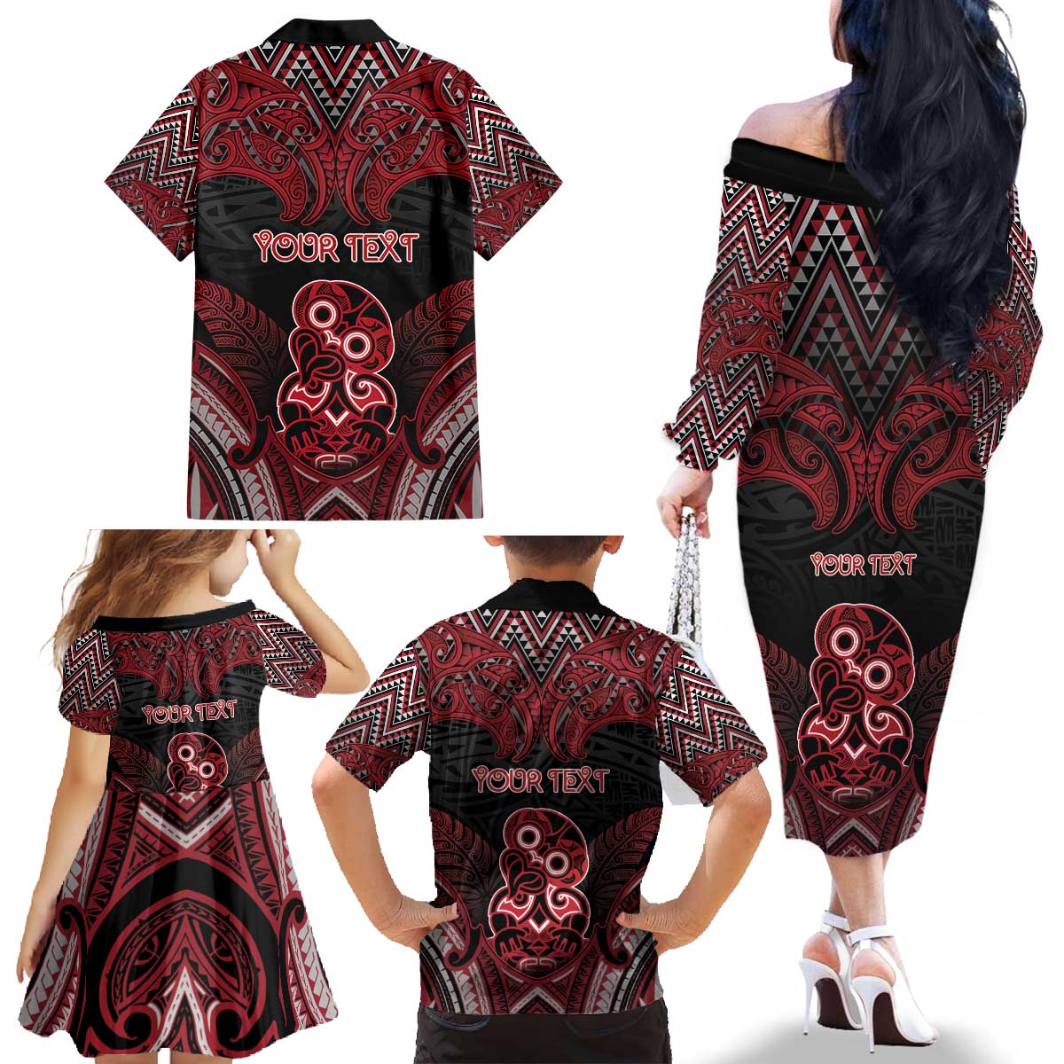 Personalised New Zealand Waitangi Day Family Matching Off The Shoulder Long Sleeve Dress and Hawaiian Shirt Te Tiriti O Waitangi 1840 DT05 - Polynesian Pride