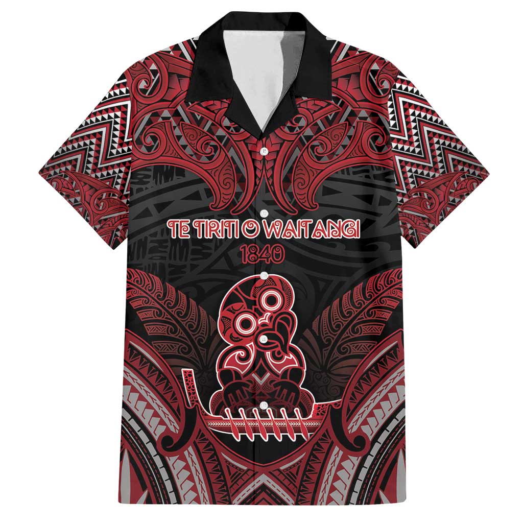 Personalised New Zealand Waitangi Day Family Matching Off Shoulder Maxi Dress and Hawaiian Shirt Te Tiriti O Waitangi 1840 DT05 Dad's Shirt - Short Sleeve Black - Polynesian Pride