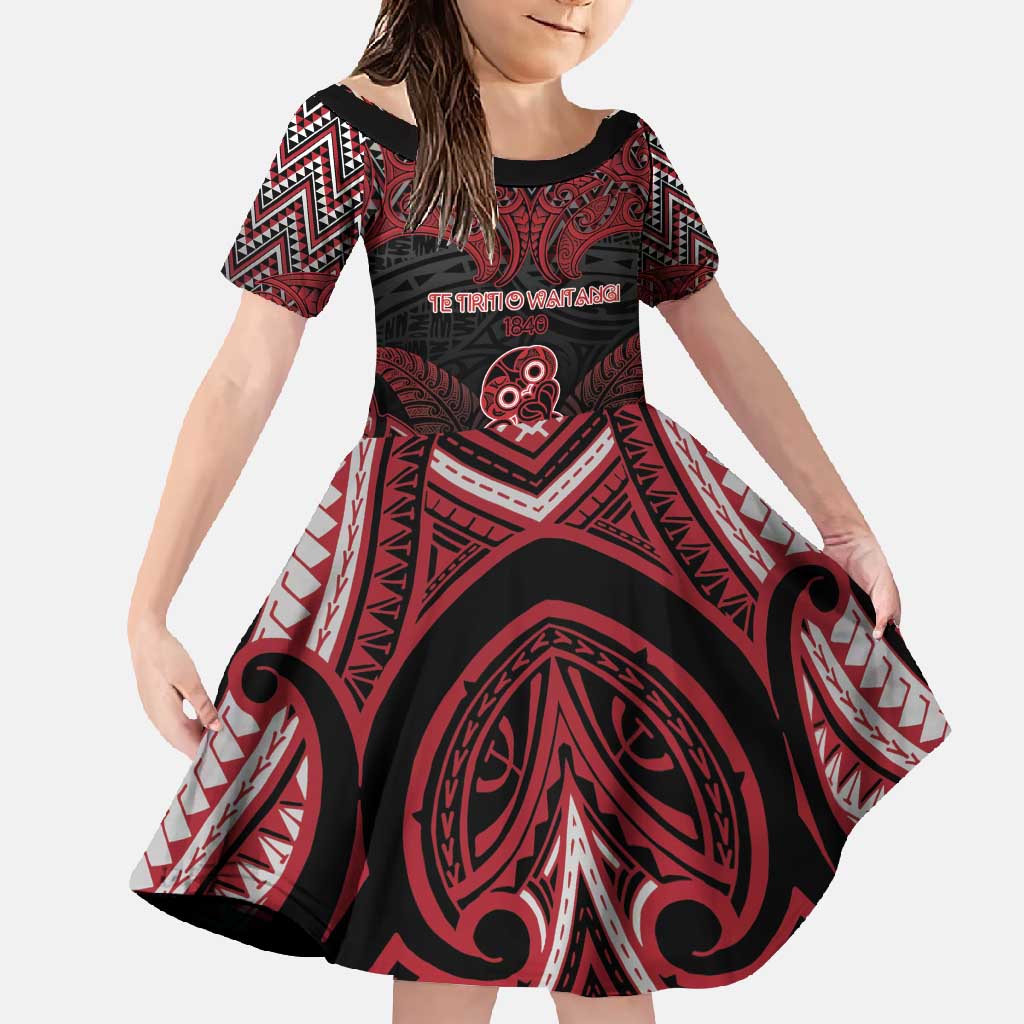 Personalised New Zealand Waitangi Day Family Matching Tank Maxi Dress and Hawaiian Shirt Te Tiriti O Waitangi 1840 DT05 Daughter's Dress Black - Polynesian Pride