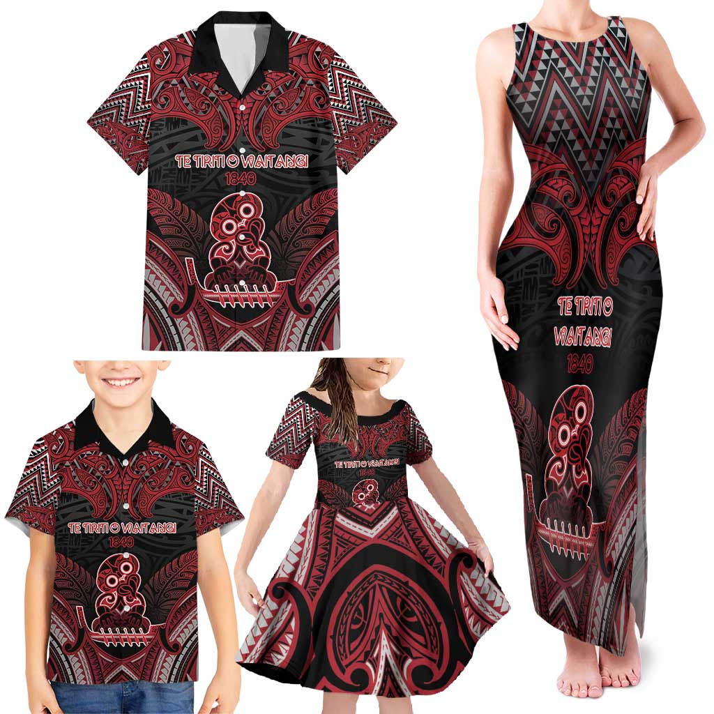Personalised New Zealand Waitangi Day Family Matching Tank Maxi Dress and Hawaiian Shirt Te Tiriti O Waitangi 1840 DT05 - Polynesian Pride