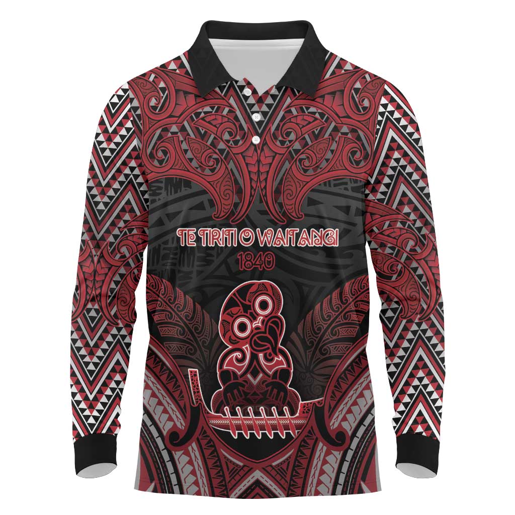 Personalised New Zealand Waitangi Day Long Sleeve Polo Shirt Te Tiriti O Waitangi 1840 - Polynesian Pride