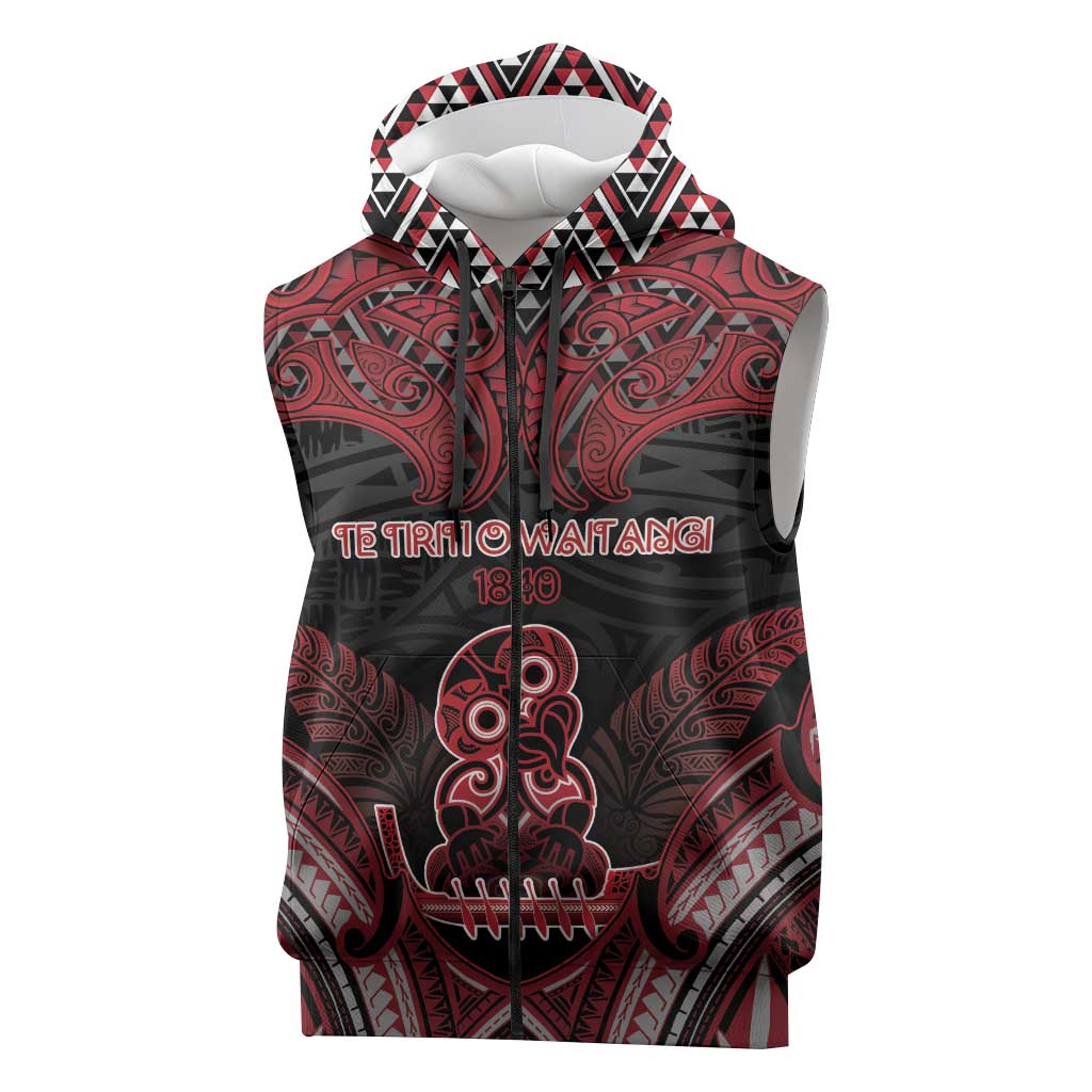 Personalised New Zealand Waitangi Day Sleeveless Zip Hoodie Te Tiriti O Waitangi 1840 - Polynesian Pride