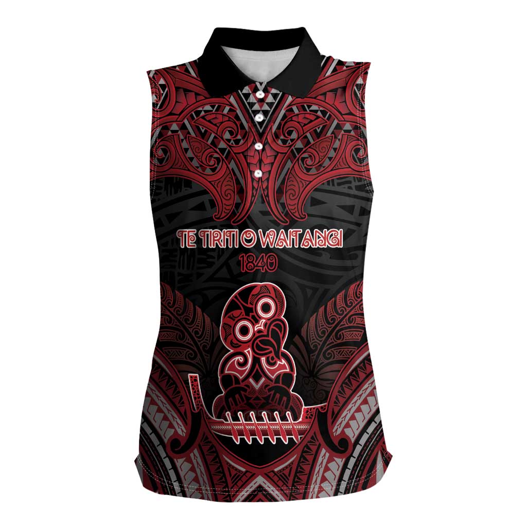 Personalised New Zealand Waitangi Day Women Sleeveless Polo Shirt Te Tiriti O Waitangi 1840 DT05 Female Black - Polynesian Pride