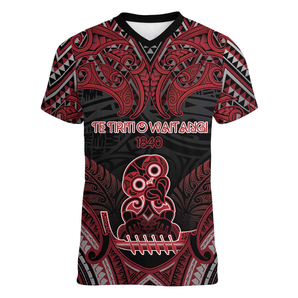 Personalised New Zealand Waitangi Day Women V-Neck T-Shirt Te Tiriti O Waitangi 1840 - Polynesian Pride