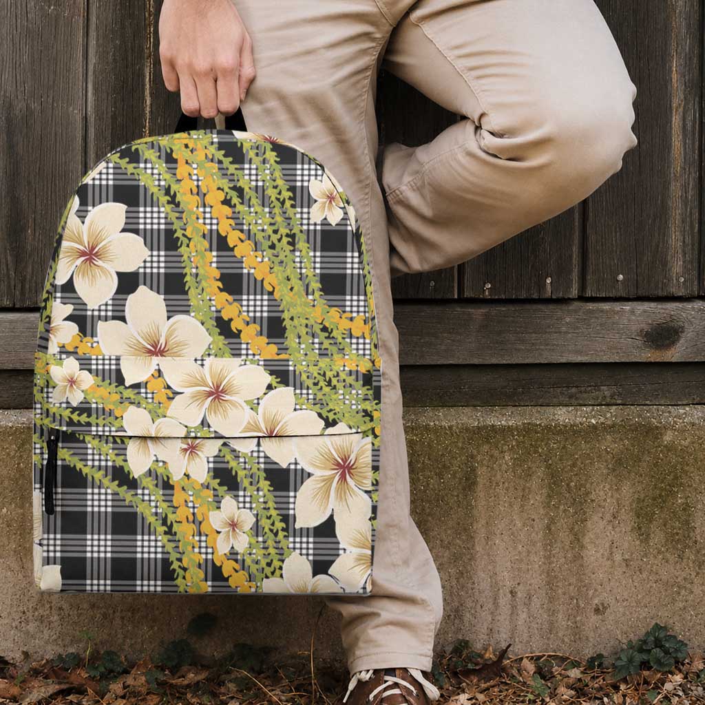Ele'ele Hawai'i Palaka Plumeria Backpack Puakenikeni and Maile Lei