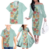 Hawaii Tropical Family Matching Outfit Hibiscus Flowers Polynesian Off Shoulder Long Sleeve Dress And Shirt Family Set - Polynesian Pride
