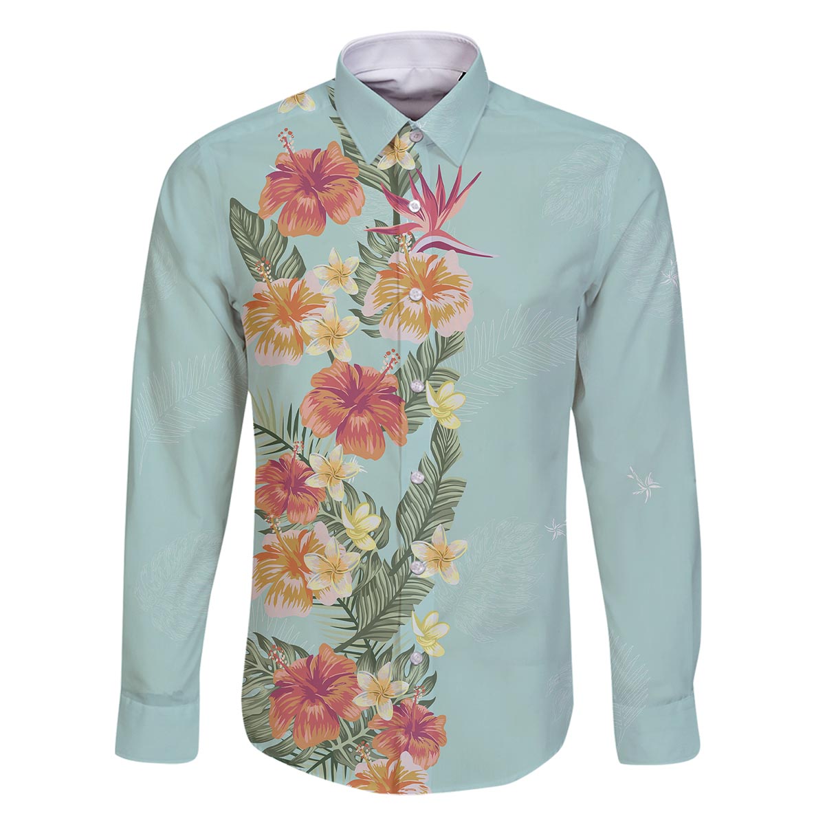 Hawaii Tropical Family Matching Outfit Hibiscus Flowers Polynesian Off Shoulder Long Sleeve Dress And Shirt Family Set Dad's Shirt - Long Sleeve - Polynesian Pride
