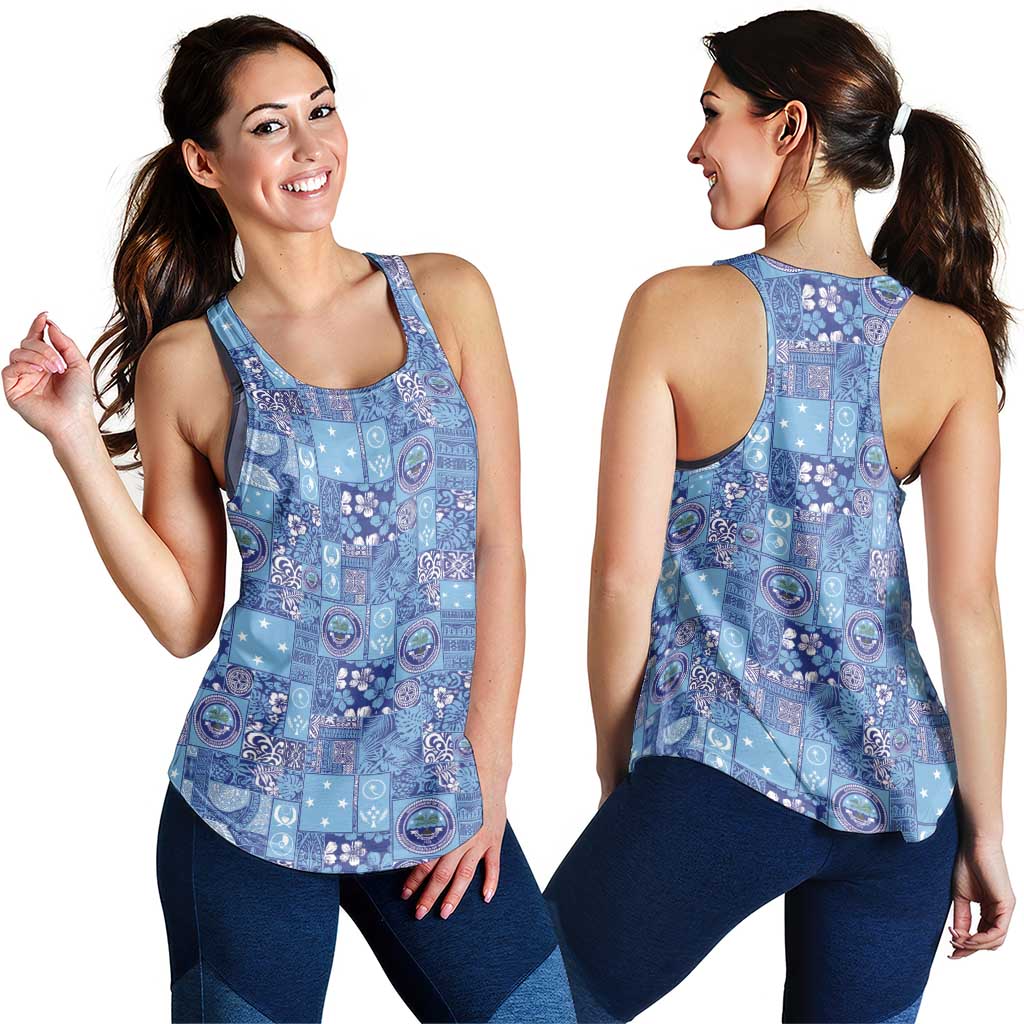 Federated States of Micronesia Merry Christmas Women Racerback Tank Pacific Patchwork Xmas Vibes - Polynesian Pride
