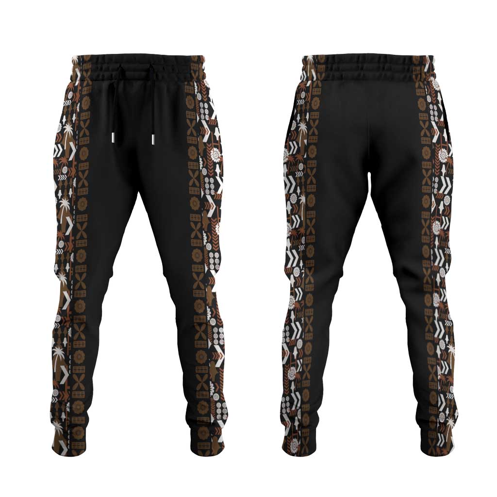Fiji Bati Jogger Pants Masi-inspired Tapa Pattern LT9 Brown - Polynesian Pride