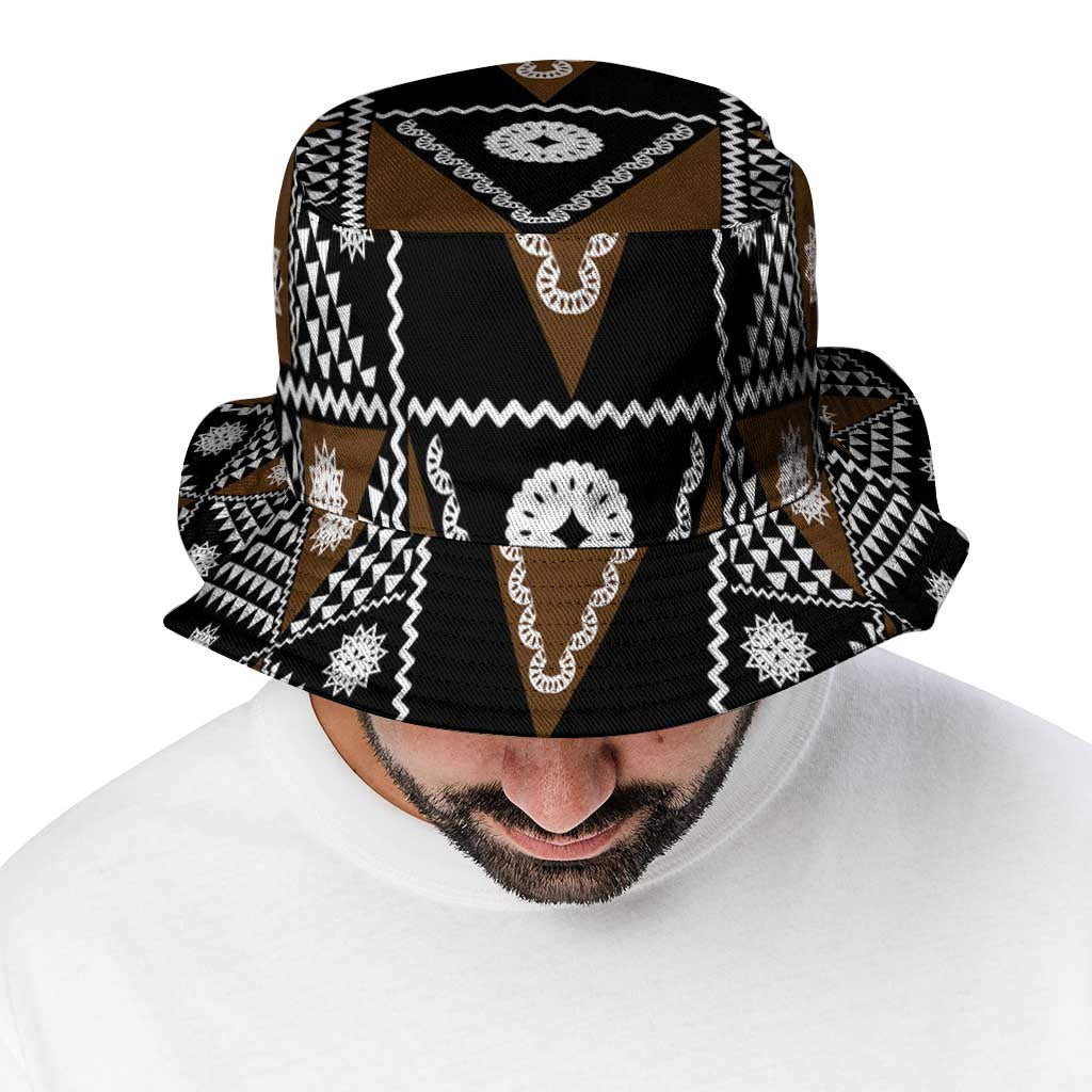 Fiji Brown Masi Pattern Bucket Hat Fijian Tapa
