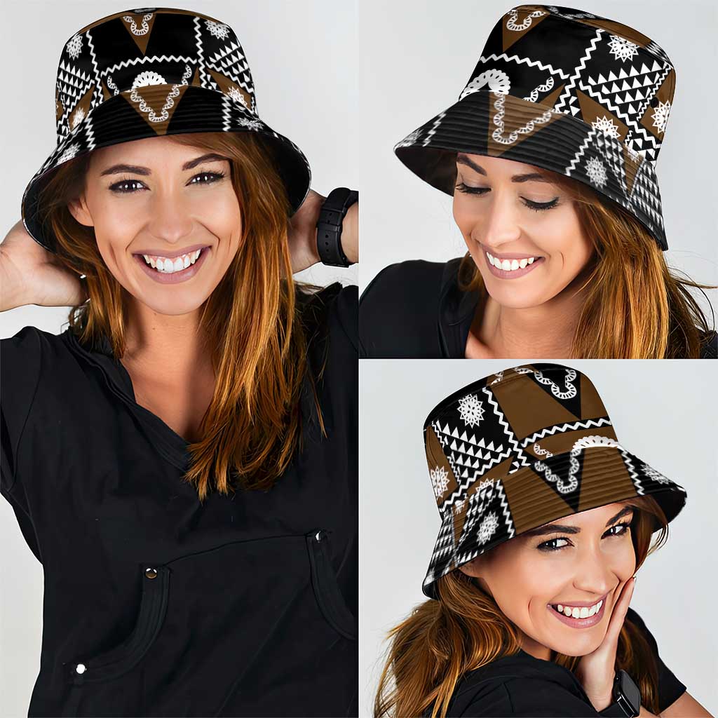 Fiji Brown Masi Pattern Bucket Hat Fijian Tapa