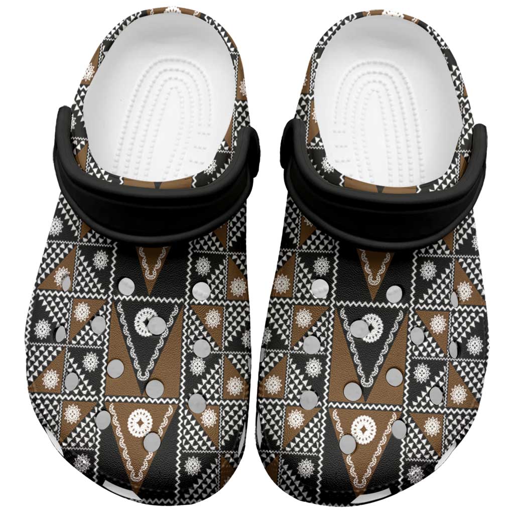 Fiji Brown Masi Pattern Clogs Shoes Fijian Tapa